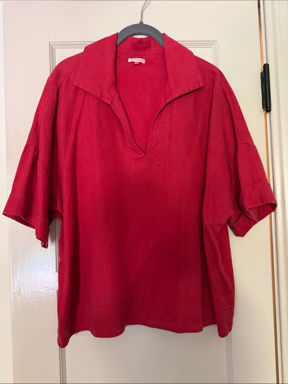 Red French Linen Short Sleeve Shirt by Ben Simon